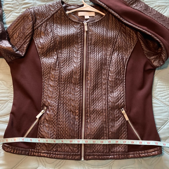 Moto Faux Leather Jacket with Quilted Pattern & Spandex Burgundy/Brown - Picture 8 of 11